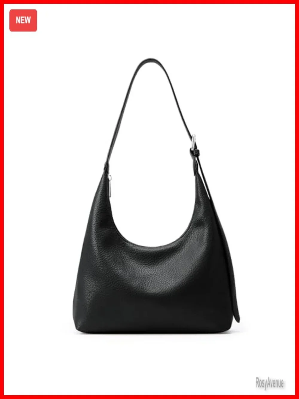Vegan Leather Crescent Hobo Bag with Zipper Shoulder Strap